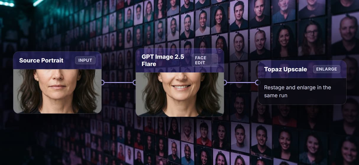 Chain the face edit, upscale, and swap