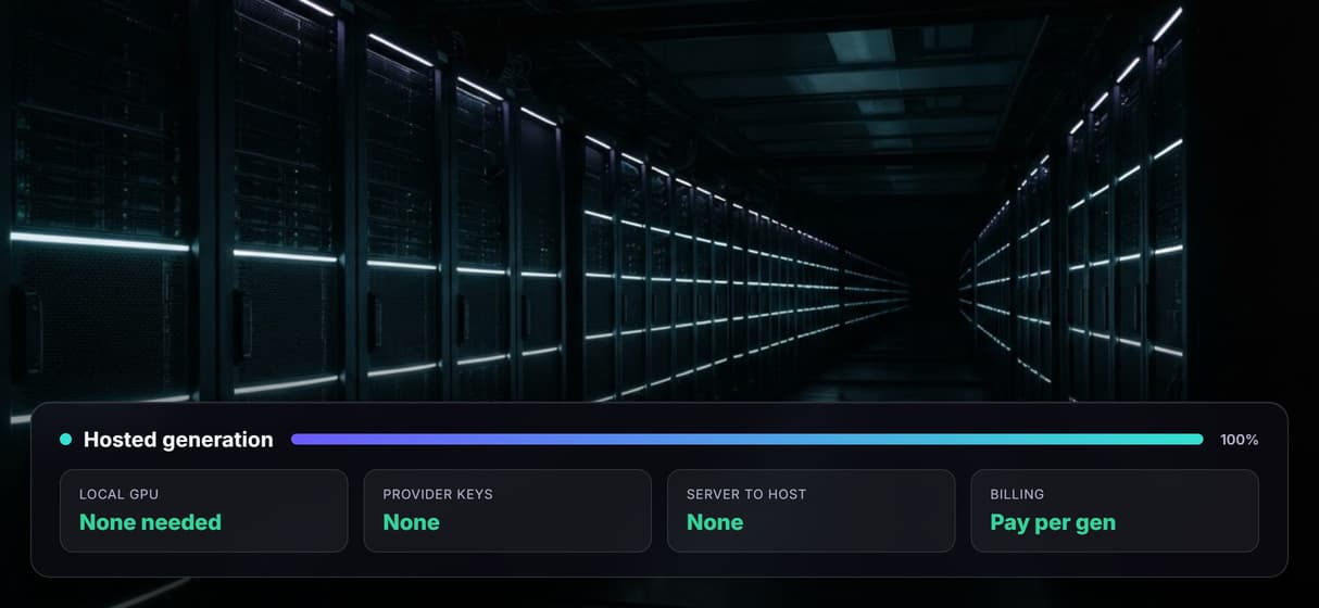 Hosted, so no GPU and no keys