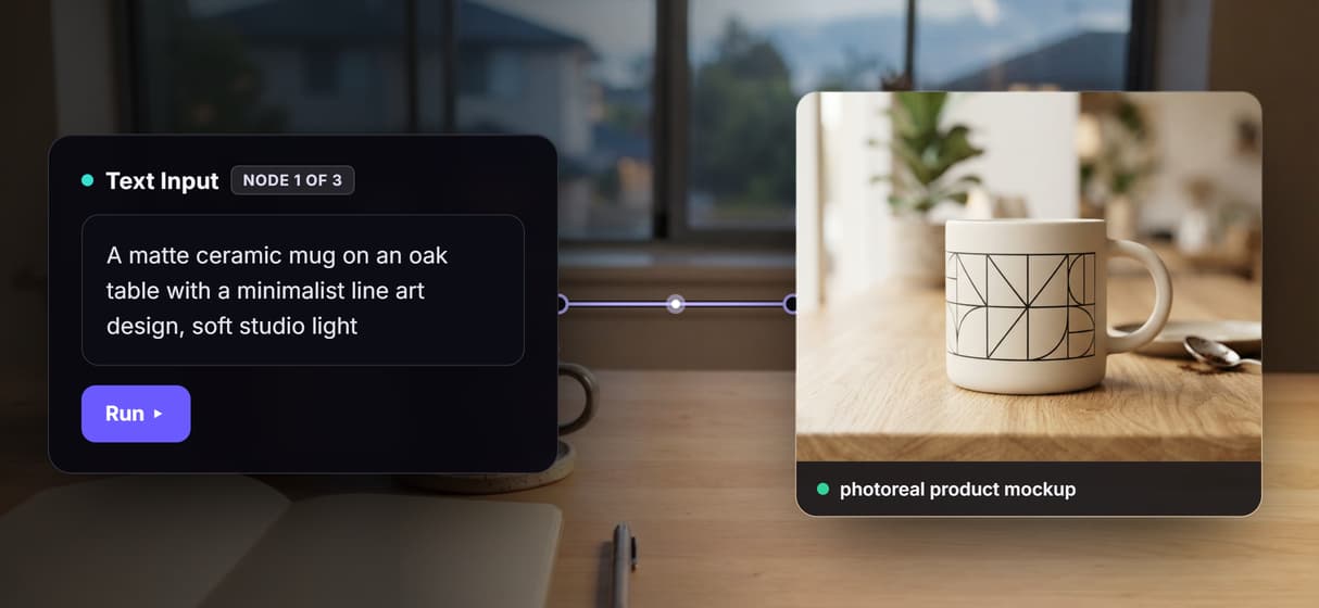 A text brief becomes a photoreal mockup