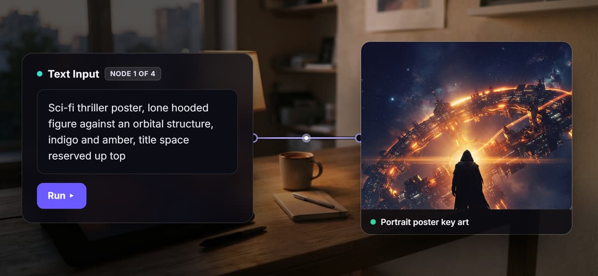 Cinematic key art from one brief
