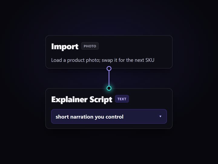 Drop a product photo and write the script
