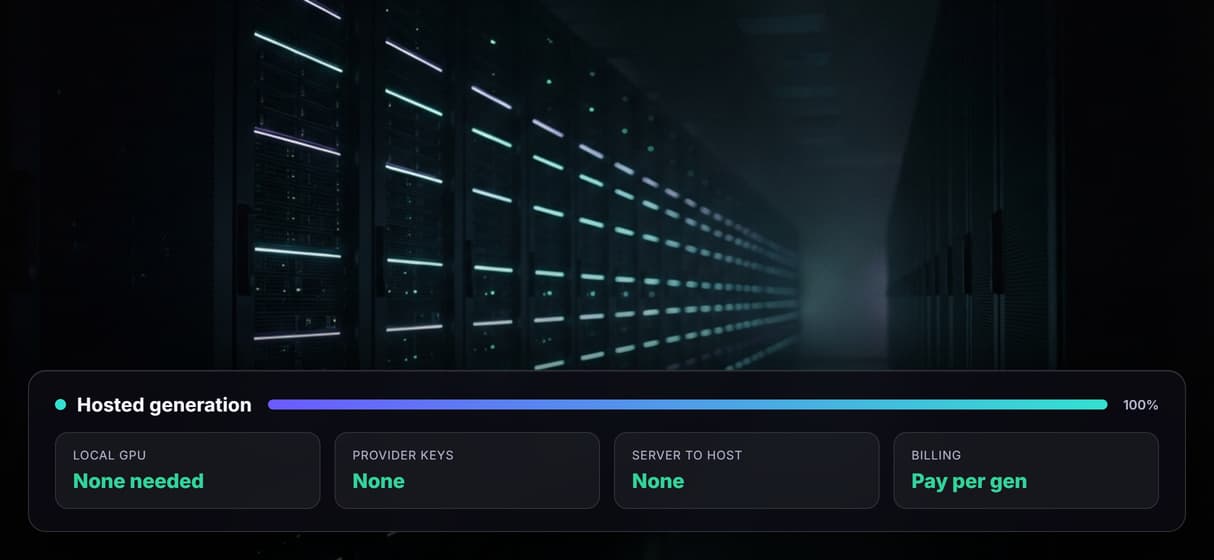 Hosted, so no GPU and no keys