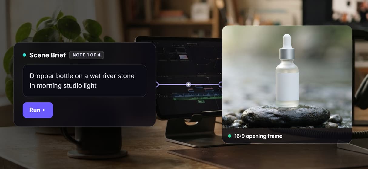 Generate the footage, then compose it